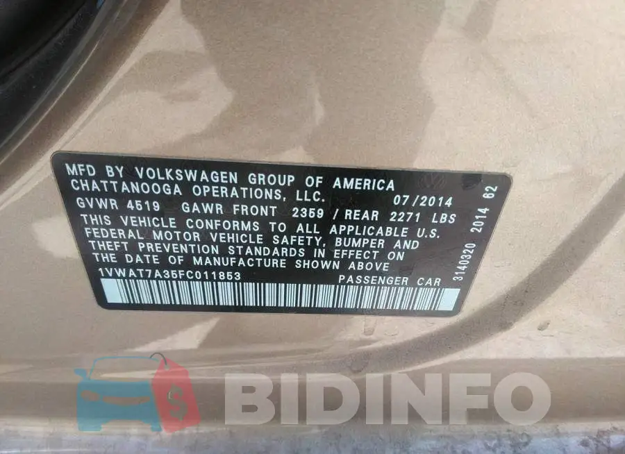 1VWAT7A35FC011853 Photo# 9