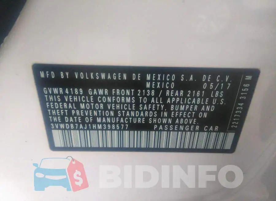 3VWDB7AJ1HM398577 Photo# 9