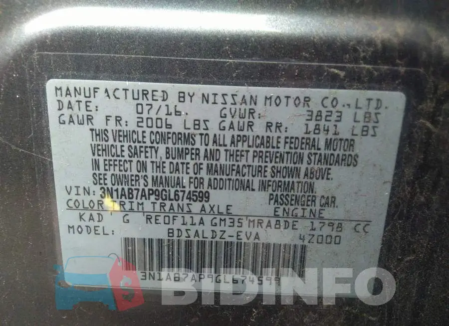 3N1AB7AP9GL674599 Photo# 9