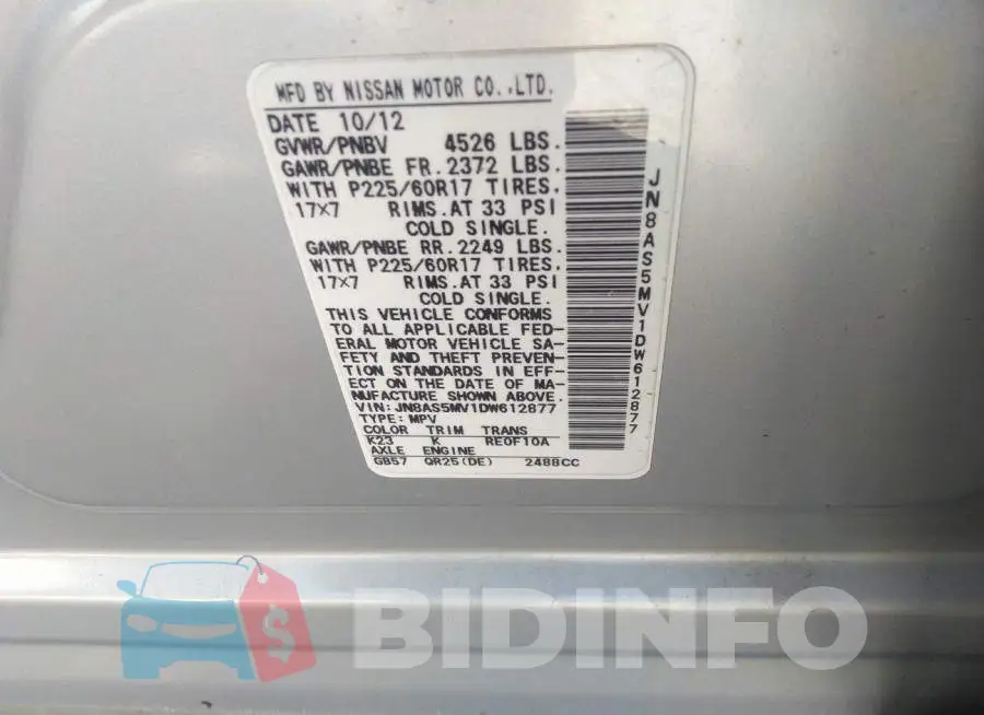JN8AS5MV1DW612877 Photo# 9