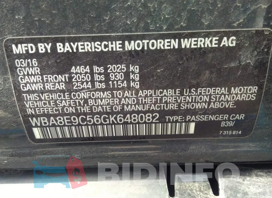 WBA8E9C56GK648082 Photo# 9