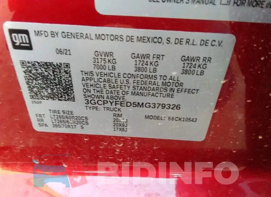 3GCPYFED5MG379326 Photo# 9