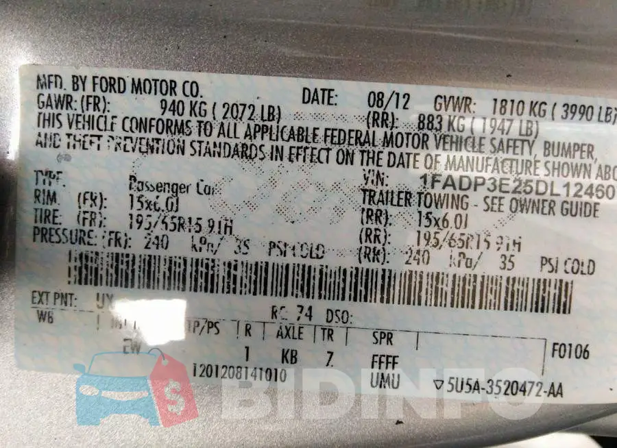 1FADP3E25DL124607 Photo# 9