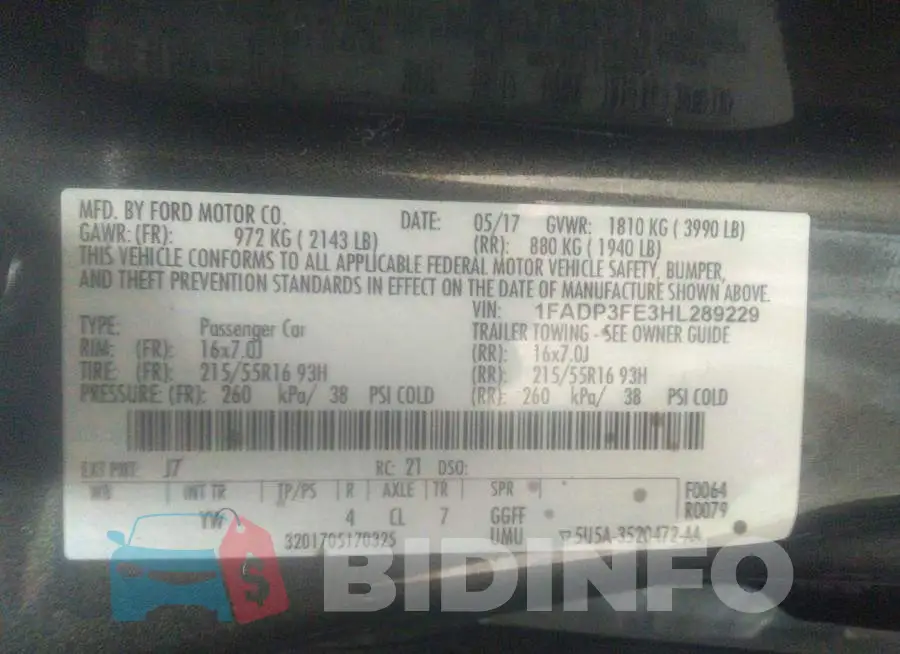 1FADP3FE3HL289229 Photo# 9