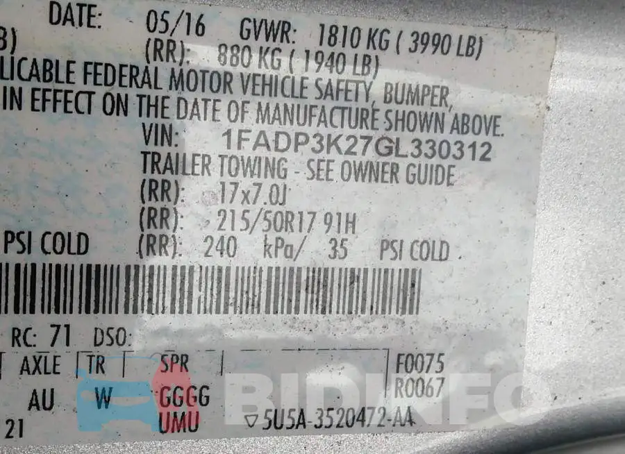 1FADP3K27GL330312 Photo# 9