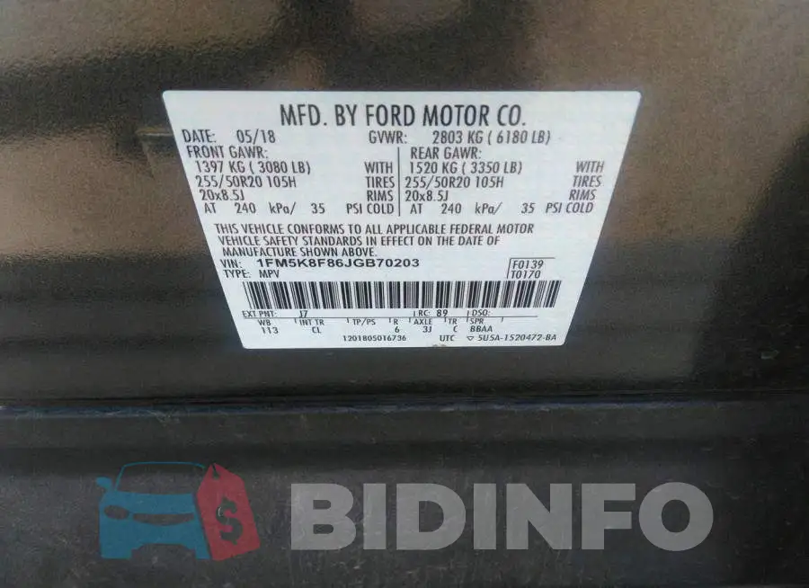 1FM5K8F86JGB70203 Photo# 9