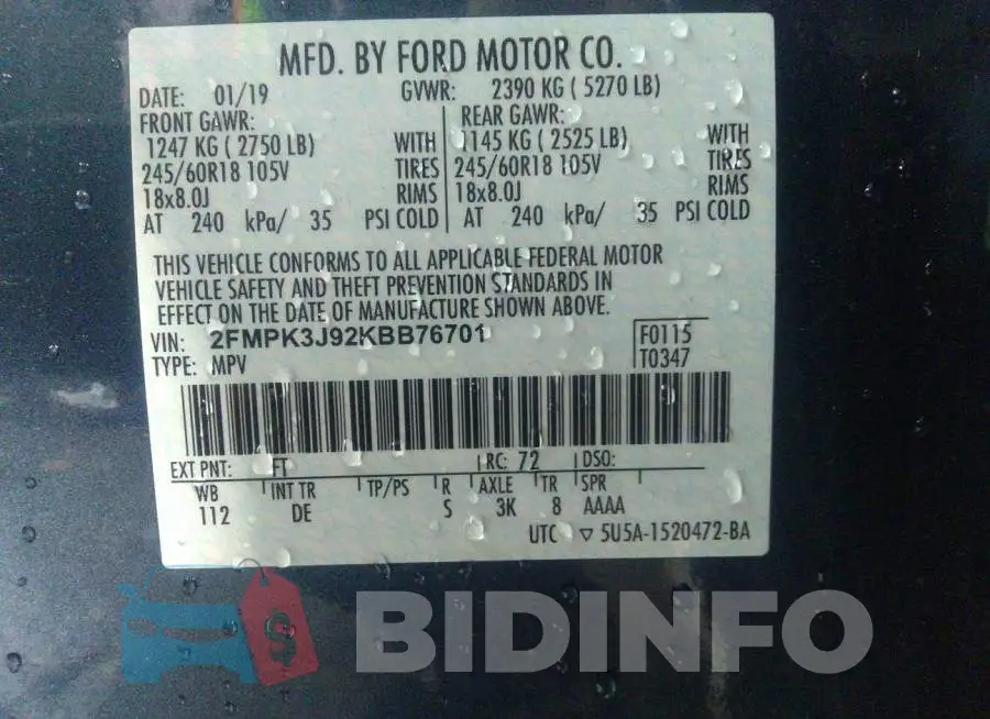 2FMPK3J92KBB76701 Photo# 9