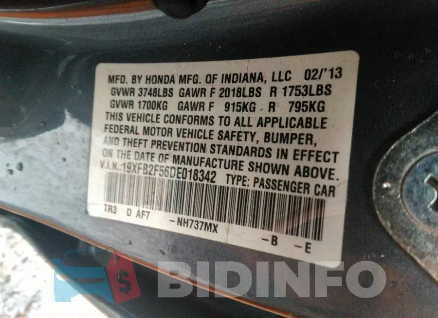 19XFB2F56DE018342 Photo# 9