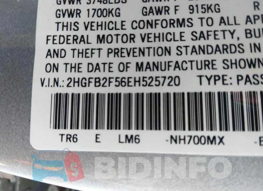 2HGFB2F56EH525720 Photo# 9