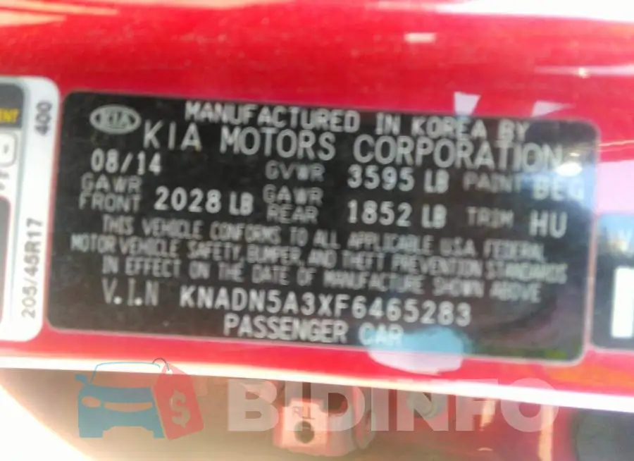 KNADN5A3XF6465283 Photo# 9