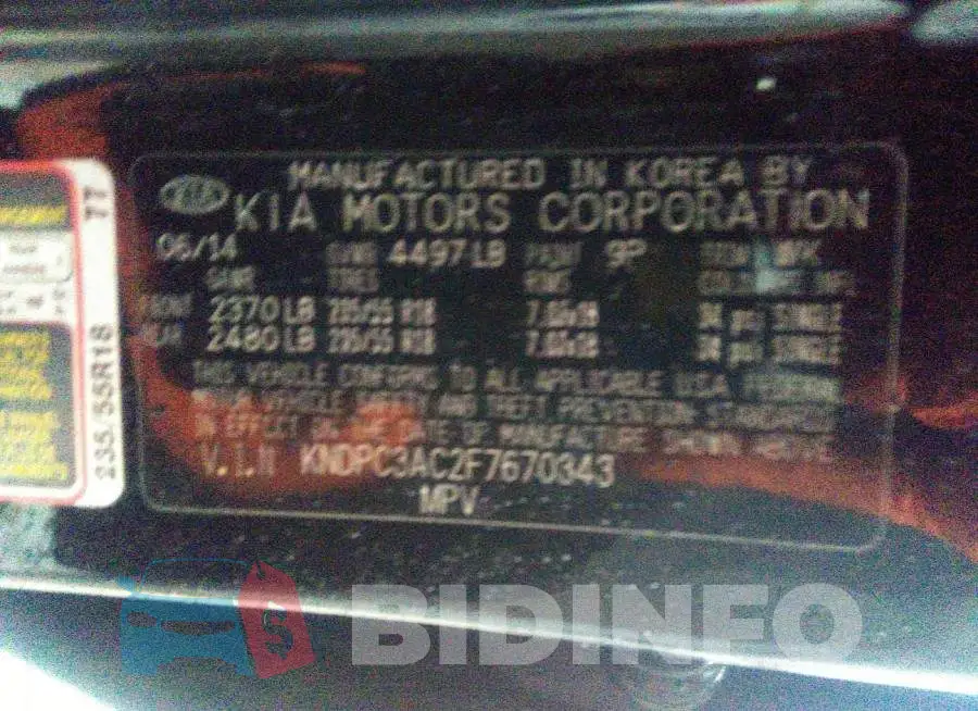 KNDPC3AC2F7670343 Photo# 9