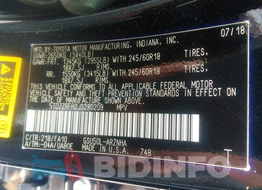 5TDZZRFH2JS280209 Photo# 9