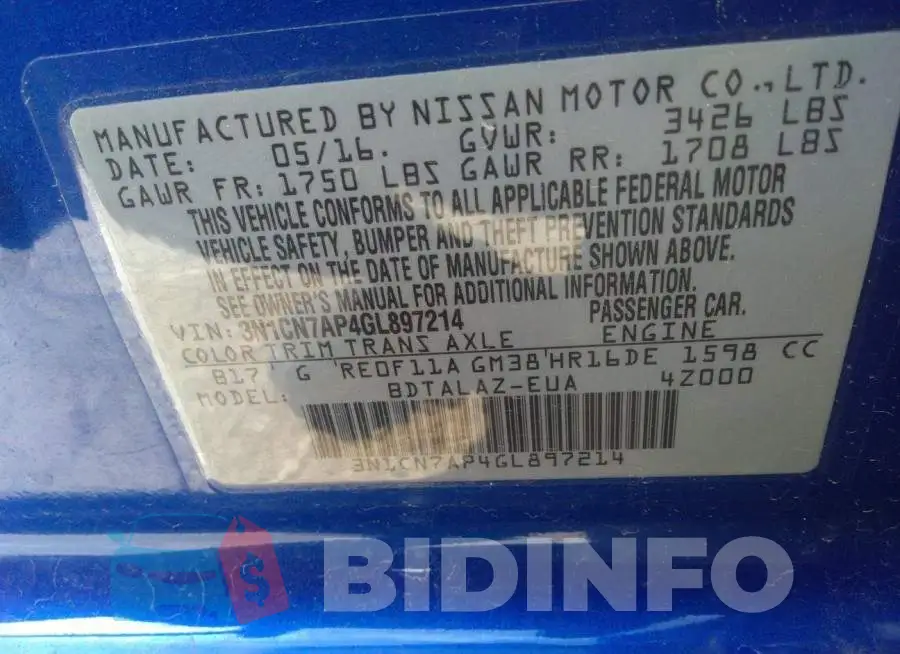 3N1CN7AP4GL897214 Photo# 9