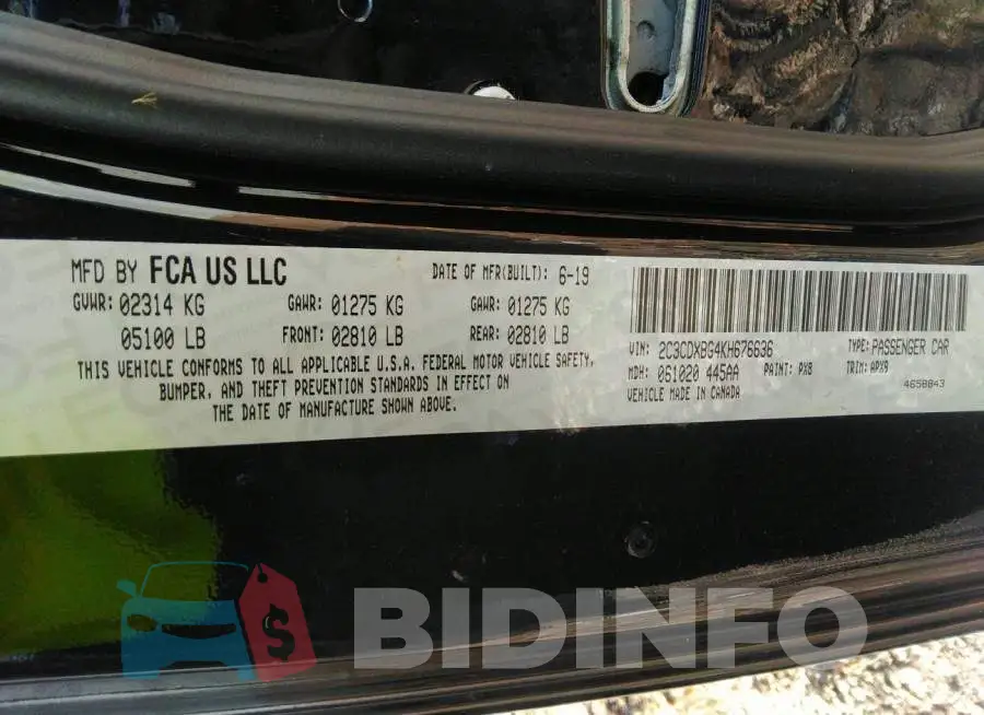 2C3CDXBG4KH676636 Photo# 9