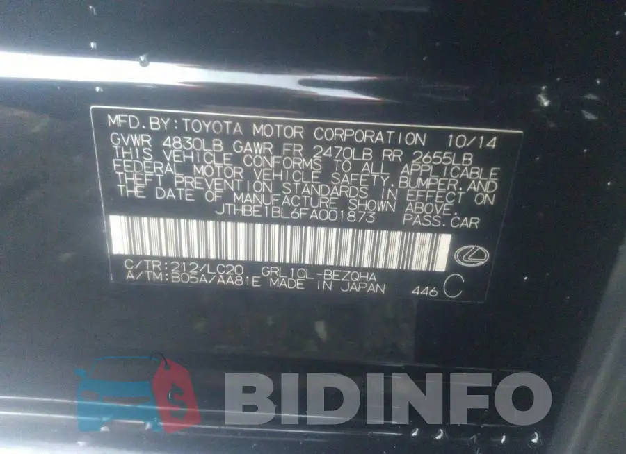 JTHBE1BL6FA001873 Photo# 9