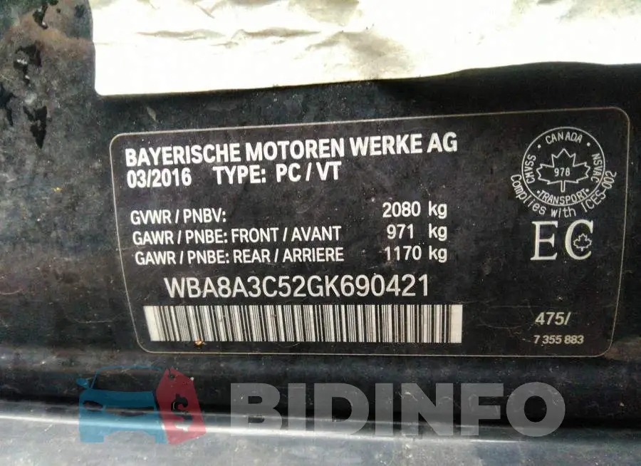 WBA8A3C52GK690421 Photo# 9