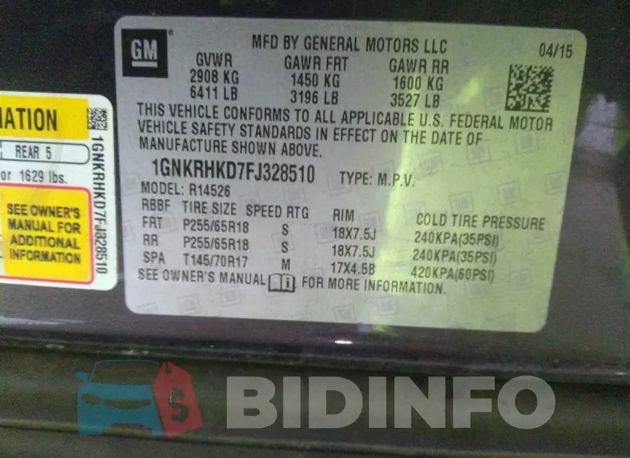 1GNKRHKD7FJ328510 Photo# 9