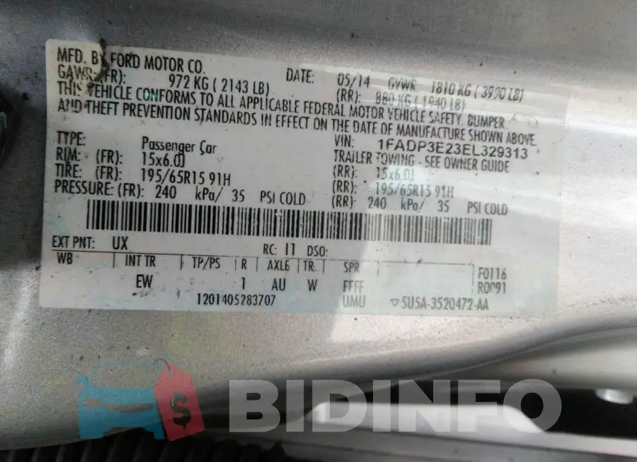 1FADP3E23EL329313 Photo# 9