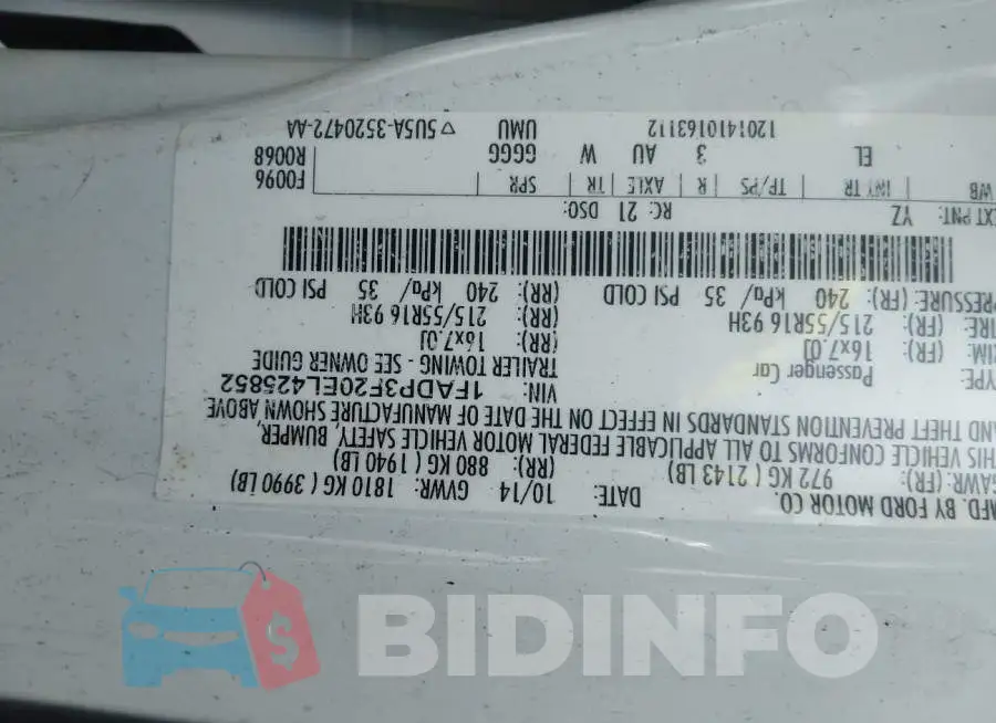 1FADP3F20EL425852 Photo# 8
