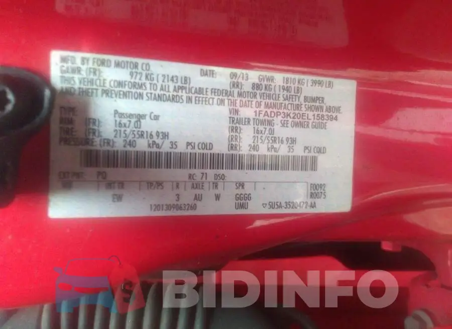 1FADP3K20EL158394 Photo# 9