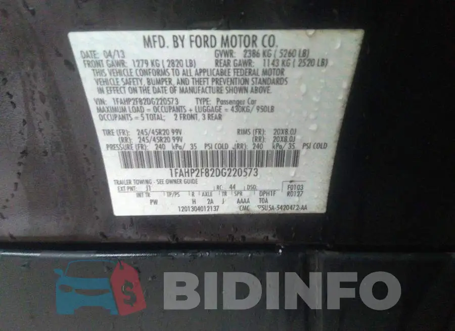 1FAHP2F82DG220573 Photo# 9