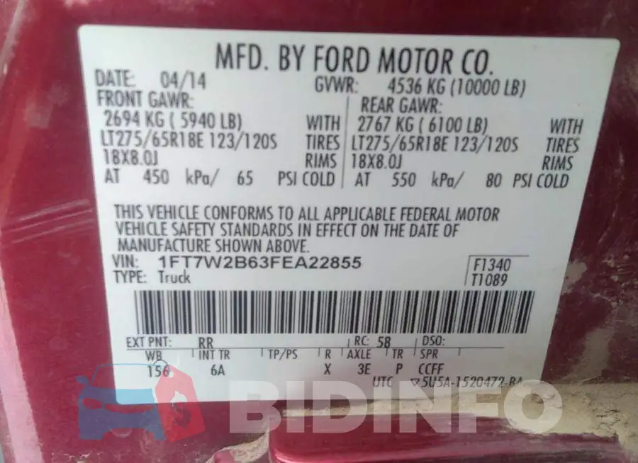 1FT7W2B63FEA22855 Photo# 9