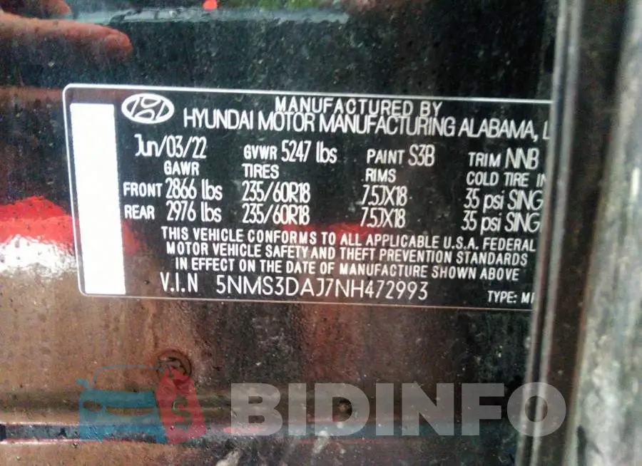 5NMS3DAJ7NH472993 Photo# 9
