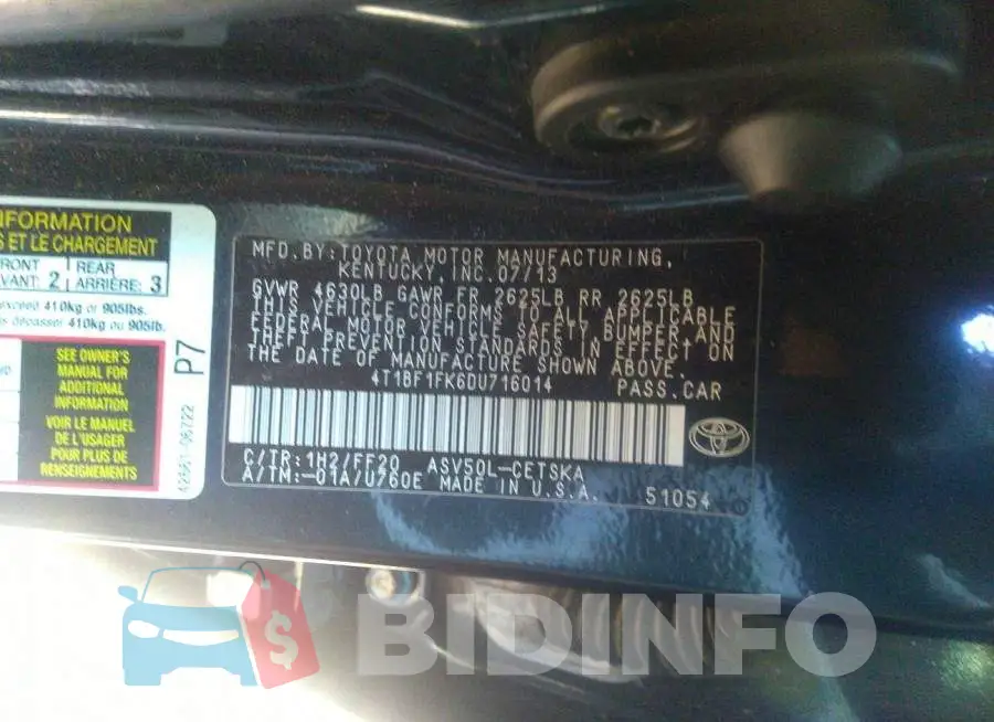 4T1BF1FK6DU716014 Photo# 9