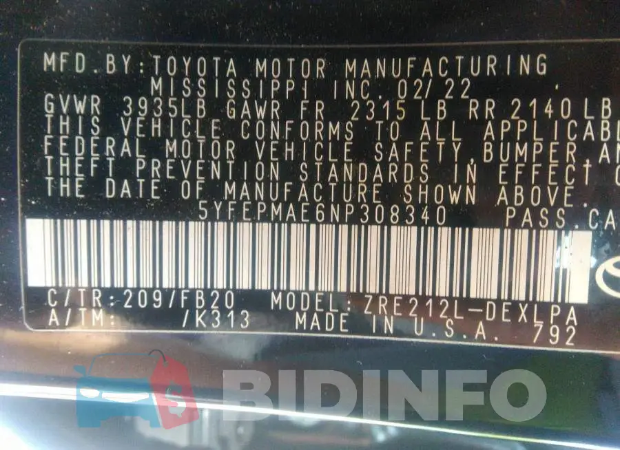 5YFEPMAE6NP308340 Photo# 9