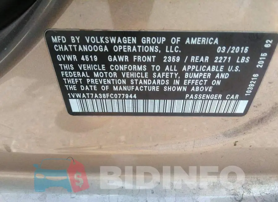 1VWAT7A38FC077944 Photo# 9