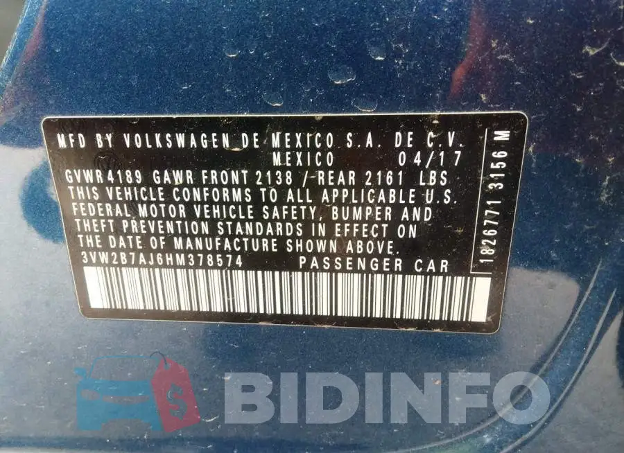 3VW2B7AJ6HM378574 Photo# 9