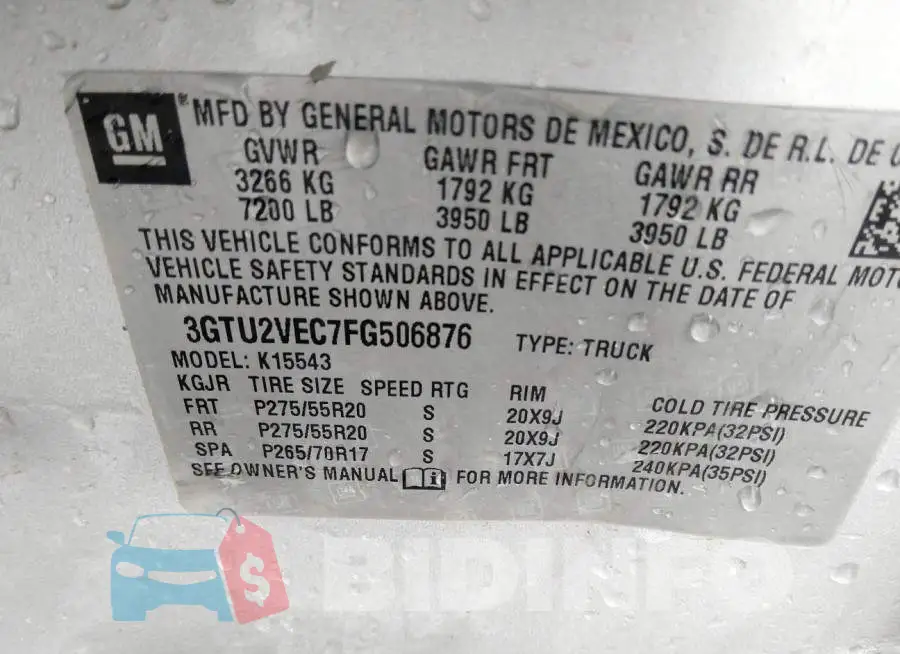 3GTU2VEC7FG506876 Photo# 9