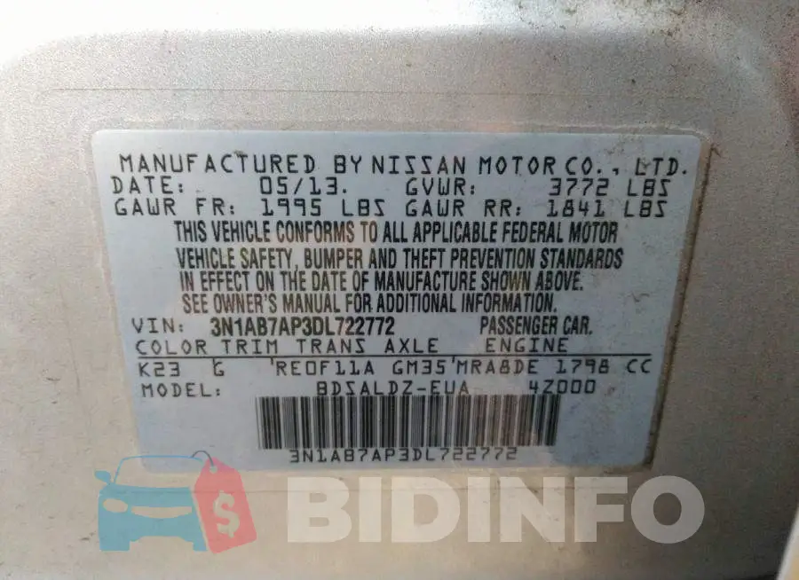 3N1AB7AP3DL722772 Photo# 9
