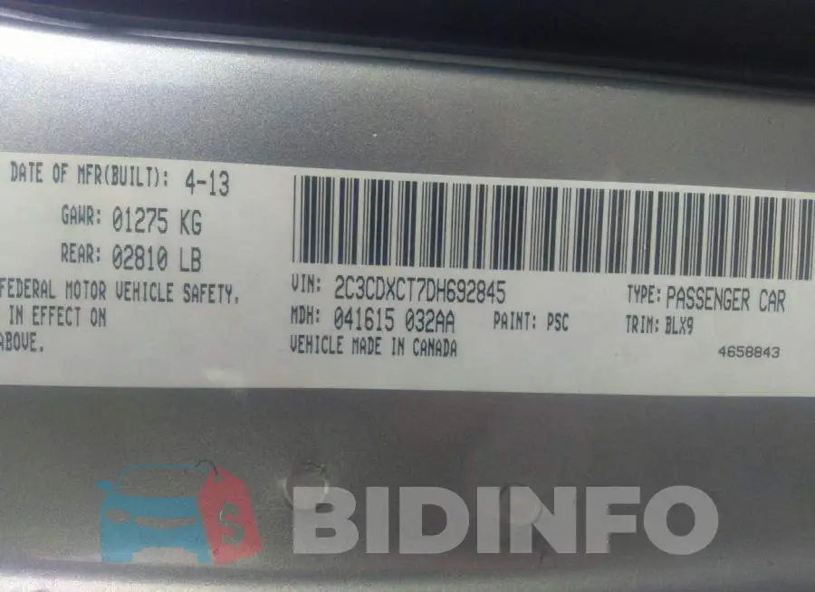2C3CDXCT7DH692845 Photo# 9