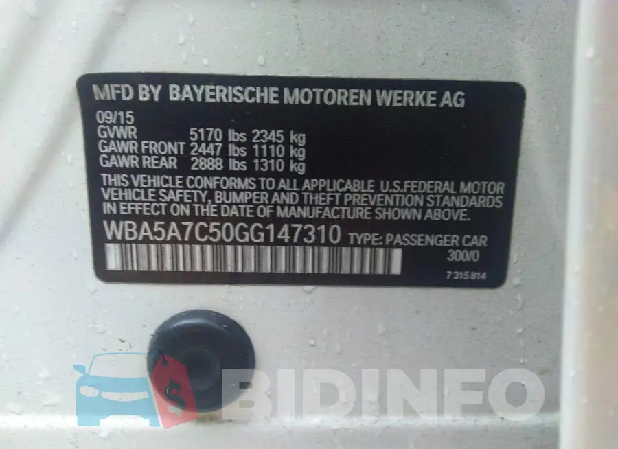 WBA5A7C50GG147310 Photo# 9
