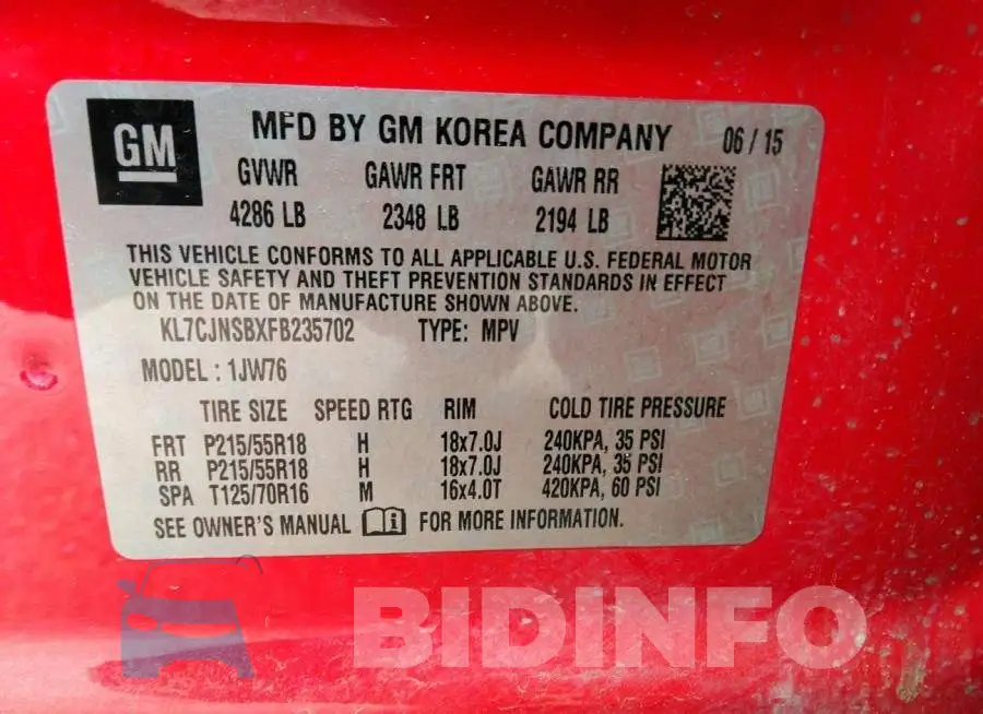 KL7CJNSBXFB235702 Photo# 9