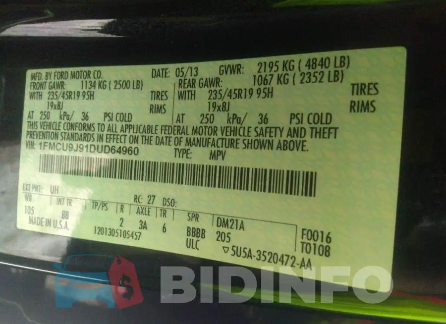 1FMCU9J91DUD64960 Photo# 9