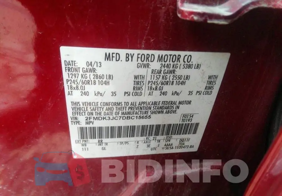 2FMDK3JC7DBC15655 Photo# 9