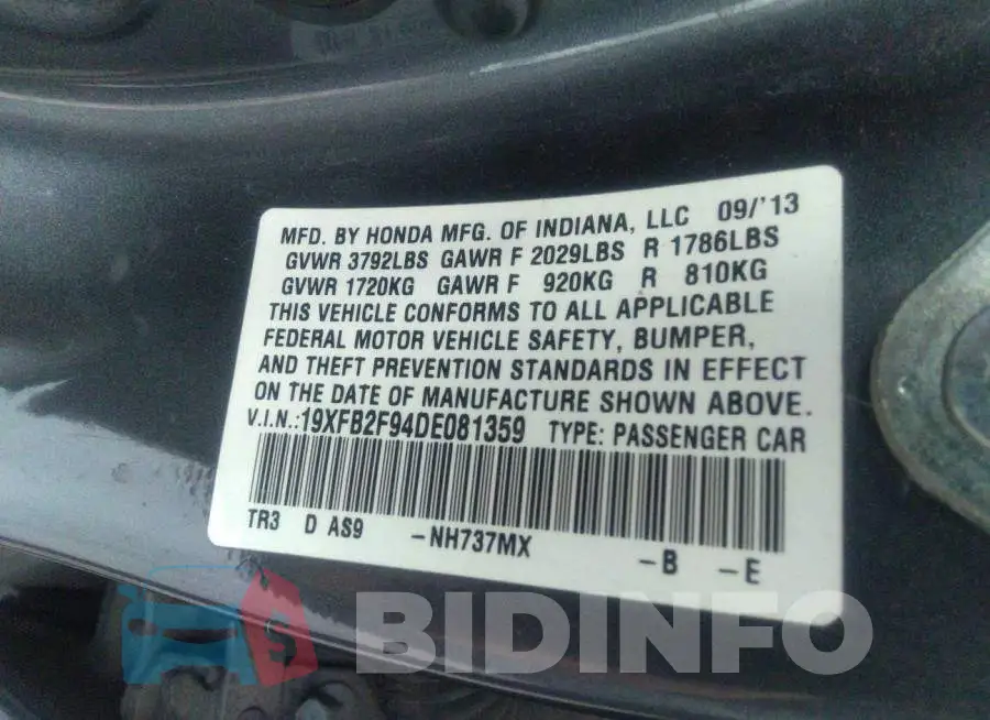 19XFB2F94DE081359 Photo# 9
