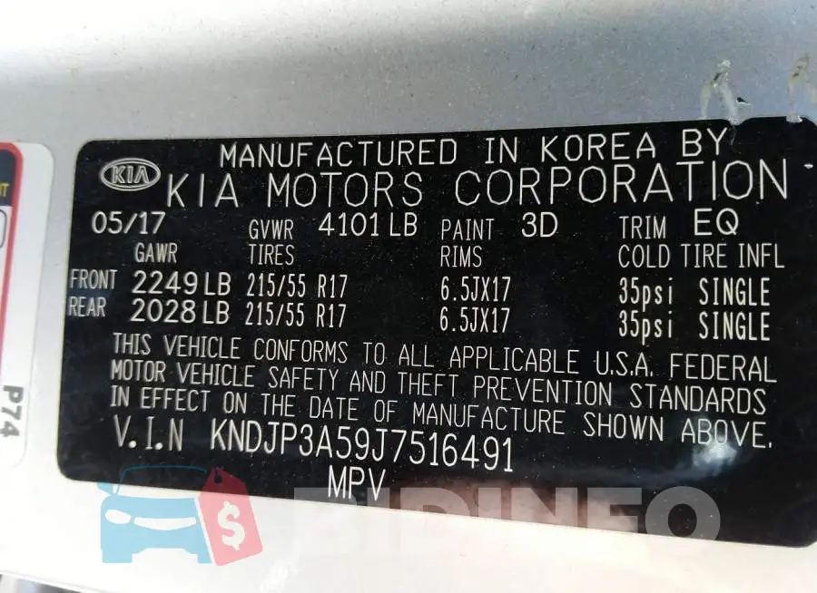 KNDJP3A59J7516491 Photo# 9