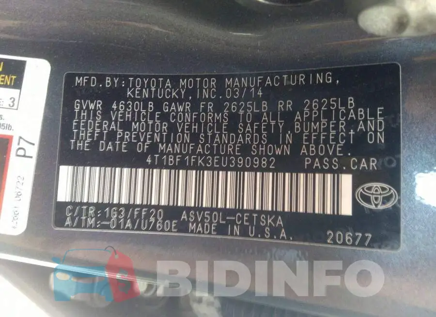 4T1BF1FK3EU390982 Photo# 9