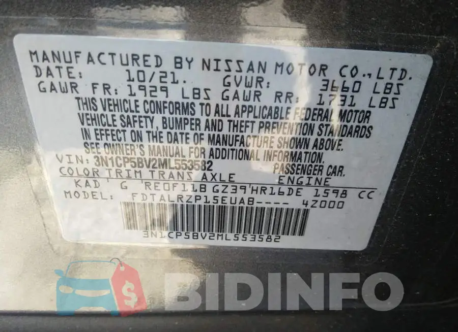 3N1CP5BV2ML553582 Photo# 9