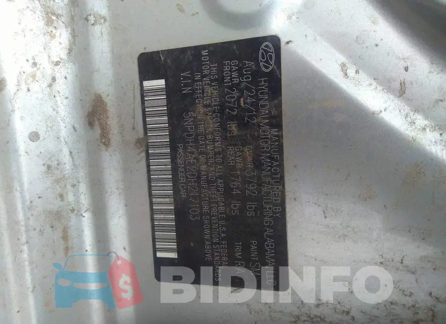 5NPDH4AE2DH217103 Photo# 9