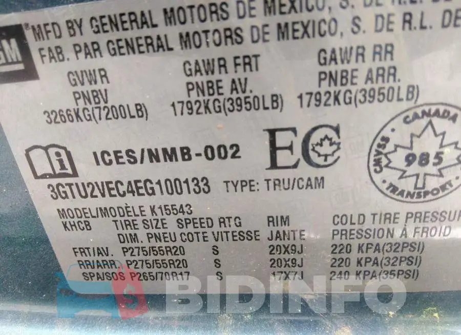 3GTU2VEC4EG100133 Photo# 9