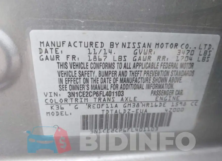 3N1CE2CP6FL401103 Photo# 9