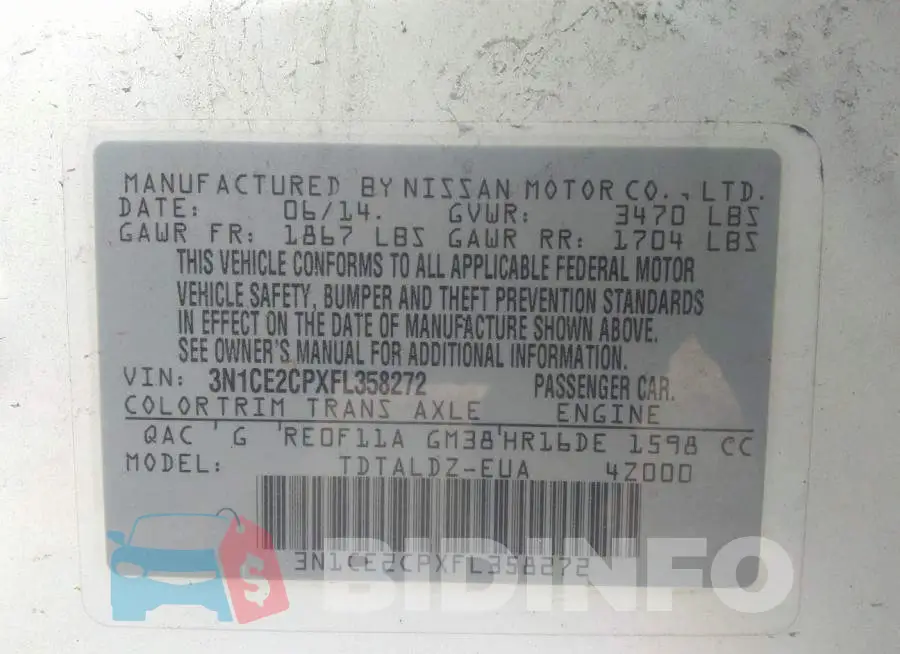 3N1CE2CPXFL358272 Photo# 9