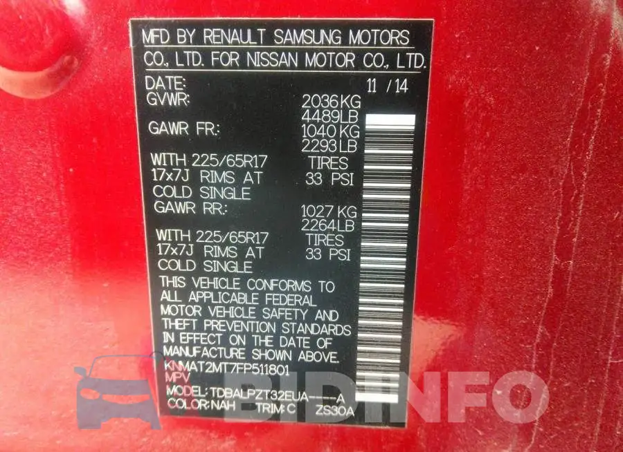 KNMAT2MT7FP511801 Photo# 9