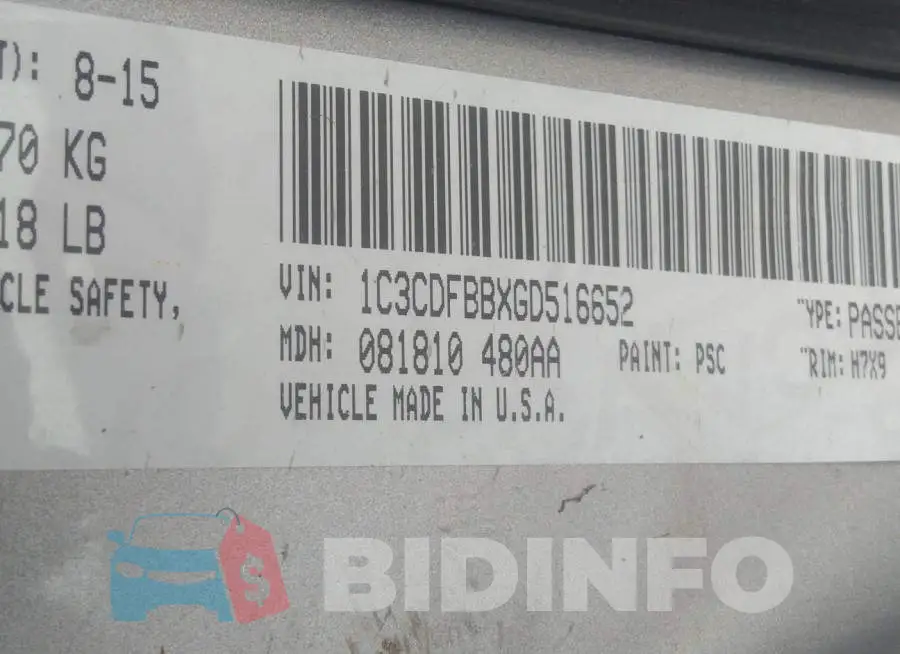 1C3CDFBBXGD516652 Photo# 9
