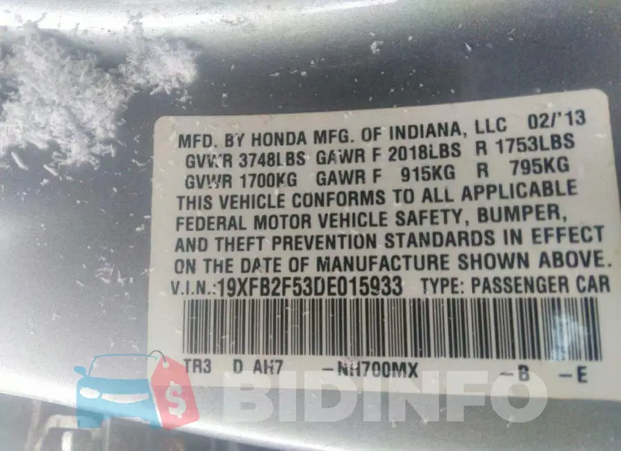 19XFB2F53DE015933 Photo# 9