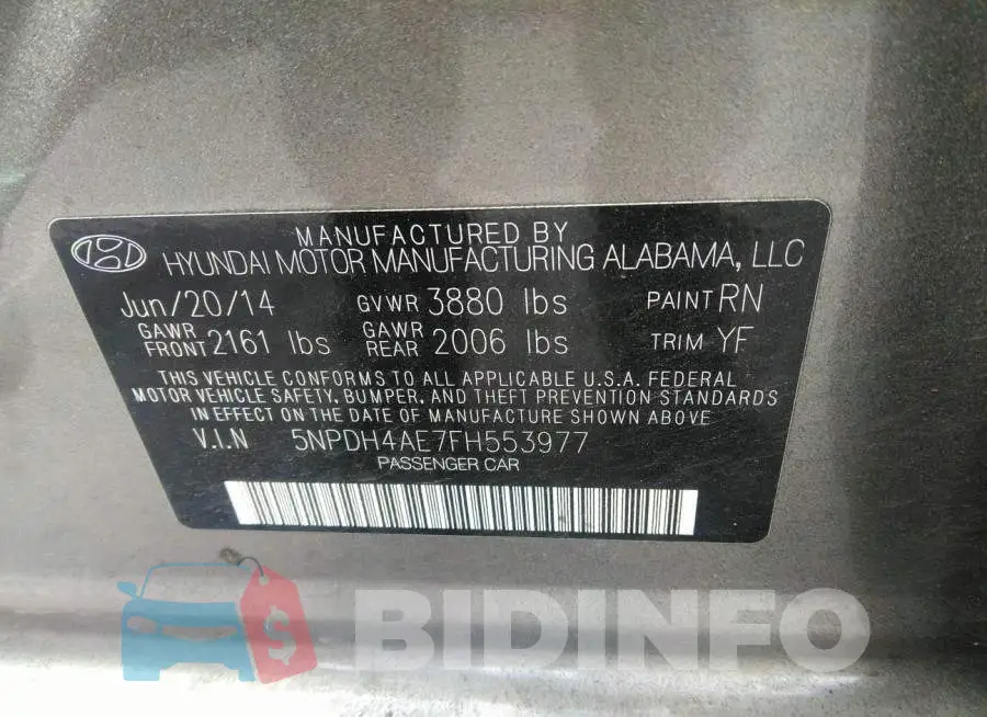 5NPDH4AE7FH553977 Photo# 9